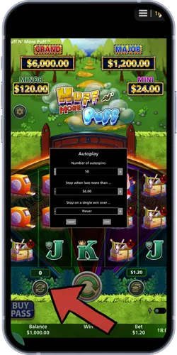 Panel de giro automático del slot Huff n Puff